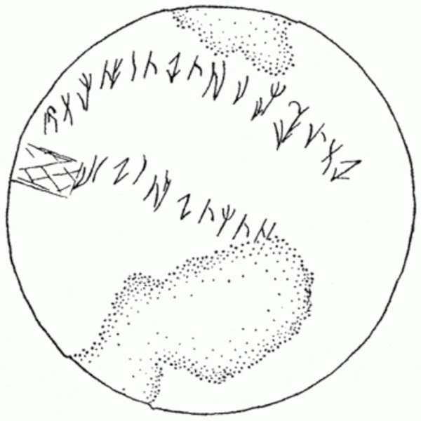 Drawing of the characters forming the Issyk inscription.